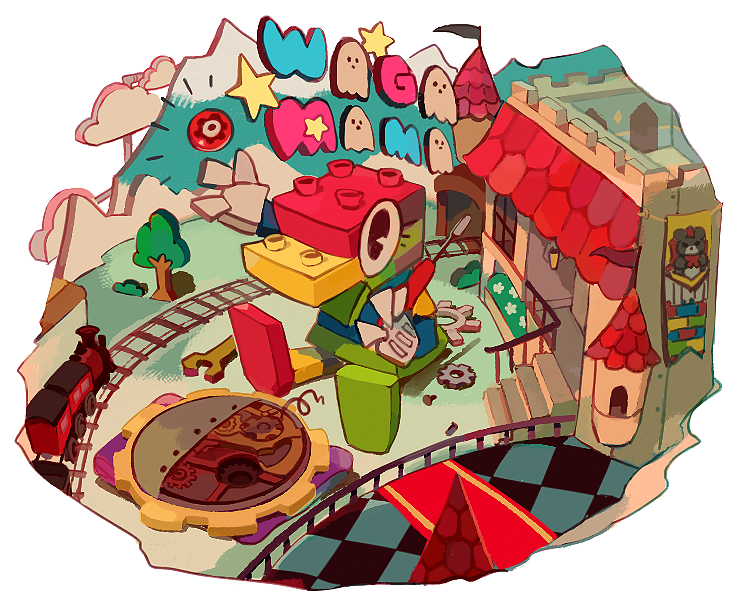 2others, castle, digimon, digimon_(creature), gears, hagurumon, lego_brick, multiple_others