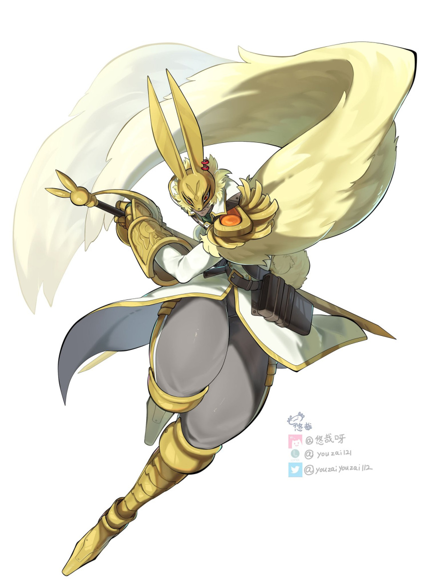 blonde_hair, boots, coat, diarbbitmon, digimon, digimon_(creature), epaulettes, full_body