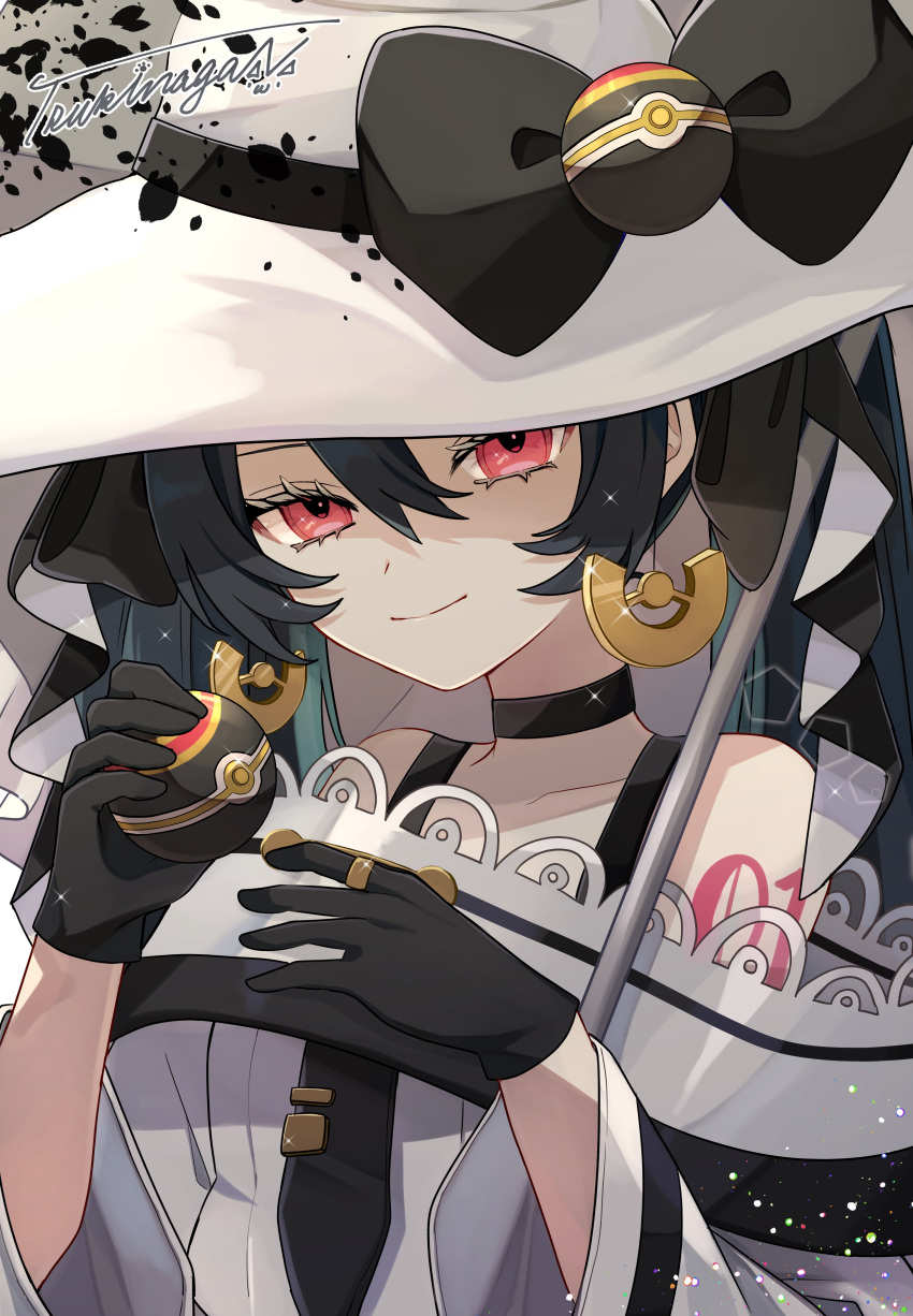 1girl, absurdres, bare_shoulders, black_bow, black_choker, black_gloves, bow, choker