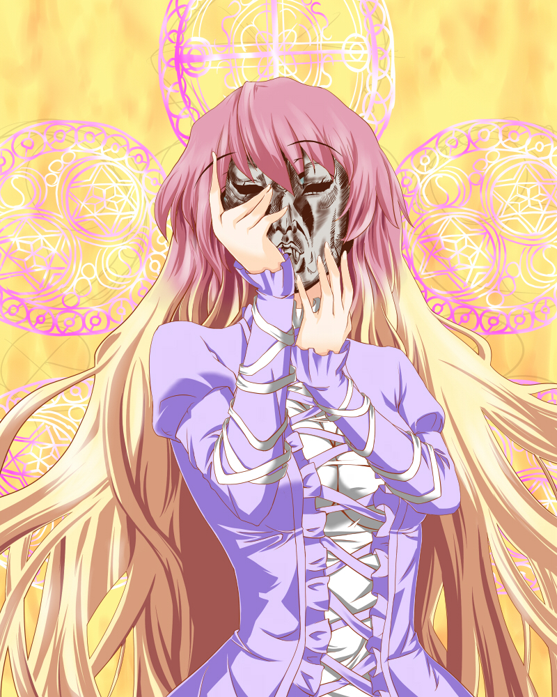 gradient_hair, hijiri_byakuren, jojo_no_kimyou_na_bouken, kisachi, long_hair, mask, multicolored_hair, parody