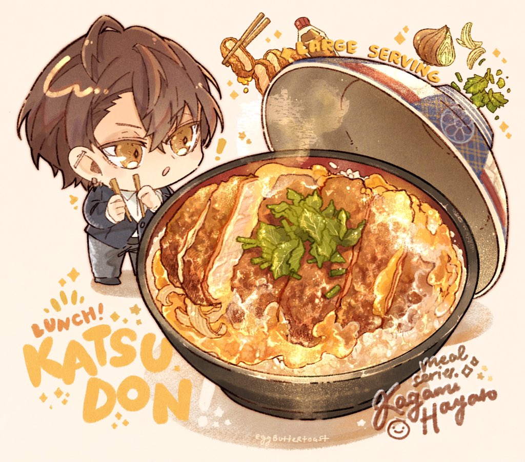 1boy, :o, barbell_piercing, black_footwear, black_jacket, bowl, brown_eyes, brown_hair