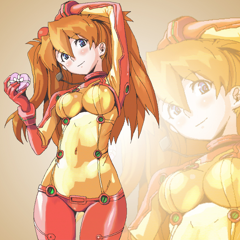 brown_hair, evangelion:_2.0_you_can_(not)_advance, gift, holding, holding_gift, koyopi, neon_genesis_evangelion, plugsuit, rebuild_of_evangelion, shikinami_asuka_langley, skin_tight, souryuu_asuka_langley, test_plugsuit, zoom_layer