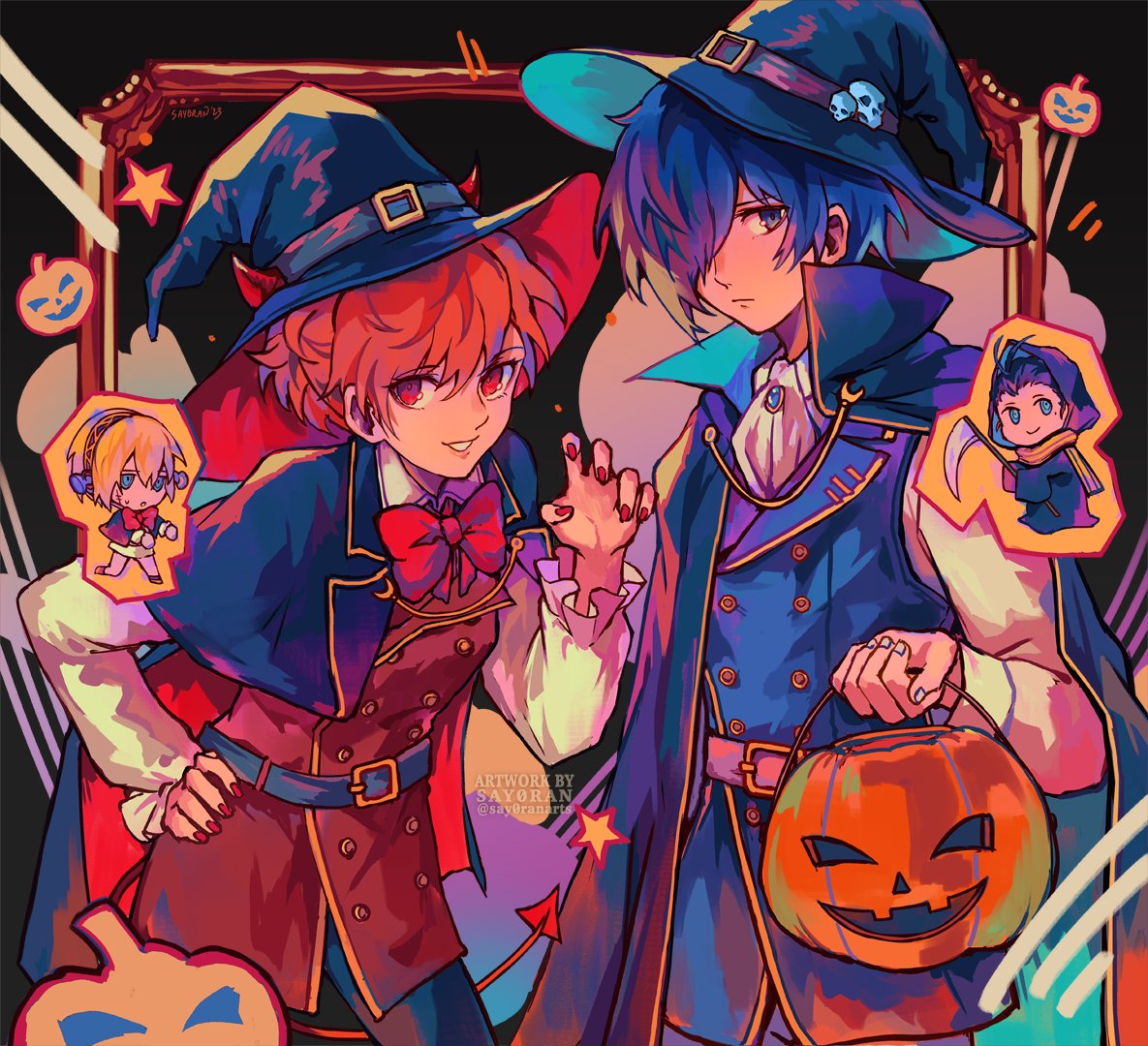 2boys, 2girls, aegis_(persona), alternate_costume, android, artist_name, ascot, belt