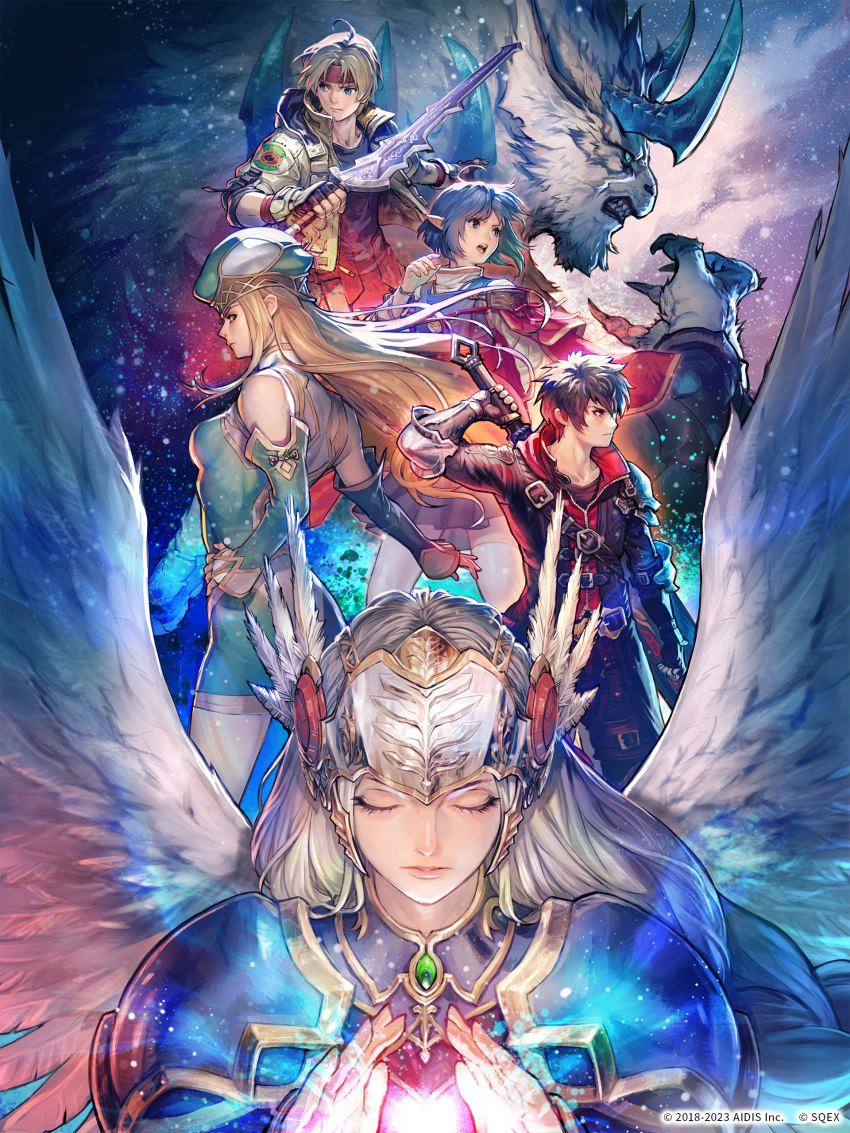 3girls, absurdres, armor, blonde_hair, blue_armor, blue_eyes, blue_hair, braid