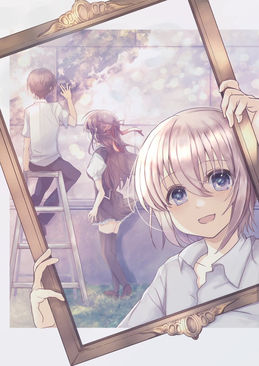 1girl, 2boys, back, formal, highres, kusanagi_naoya, misakura_rin, multiple_boys