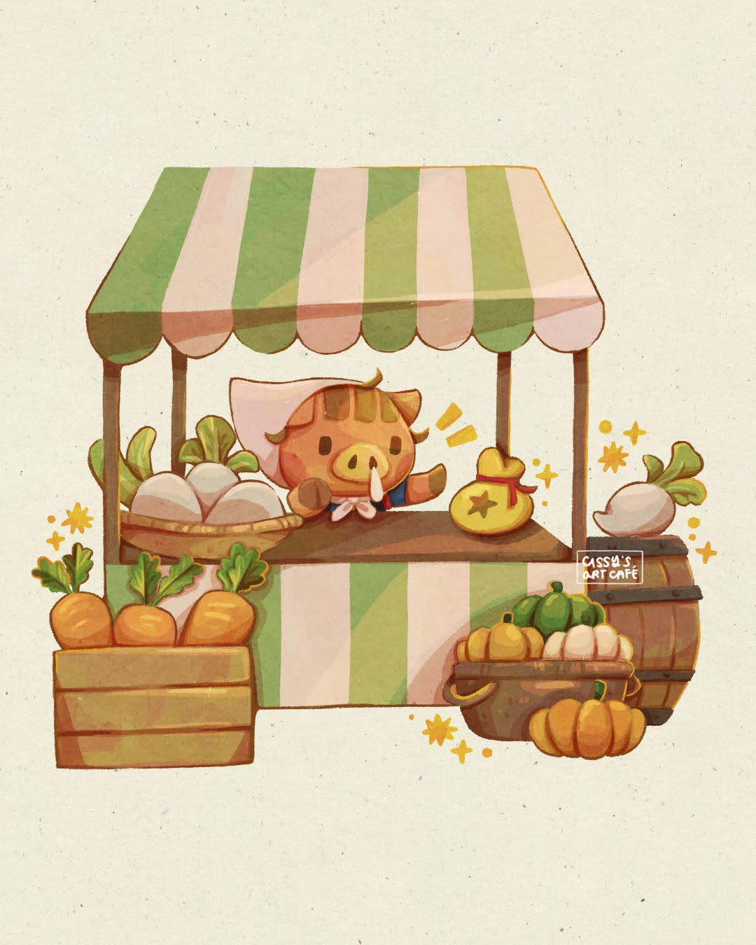1girl, animal_crossing, artist_name, barrel, basket, blush, blush_stickers, box