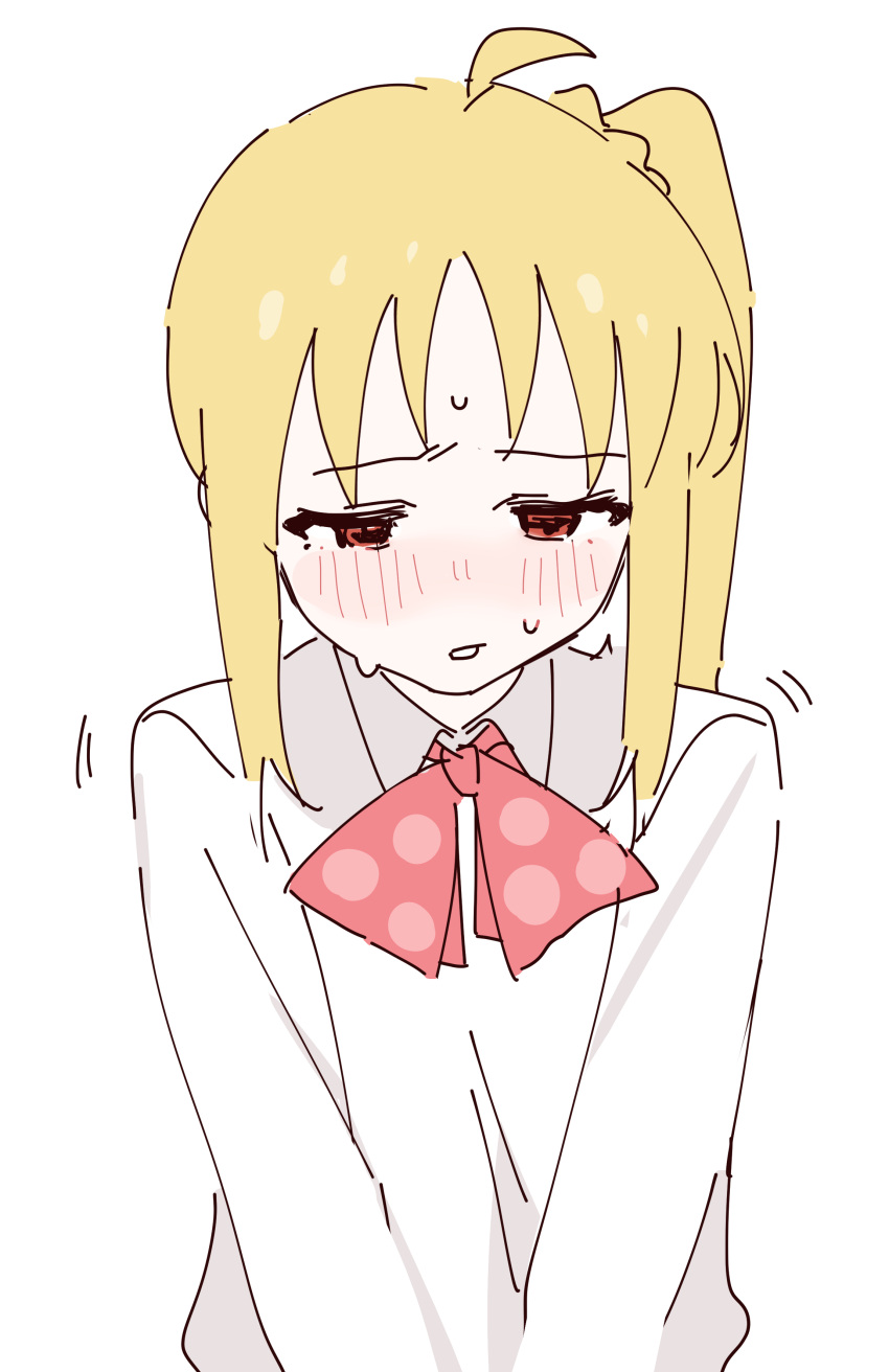 1girl, absurdres, ahoge, blanchat, blonde_hair, blush, bocchi_the_rock!, bow