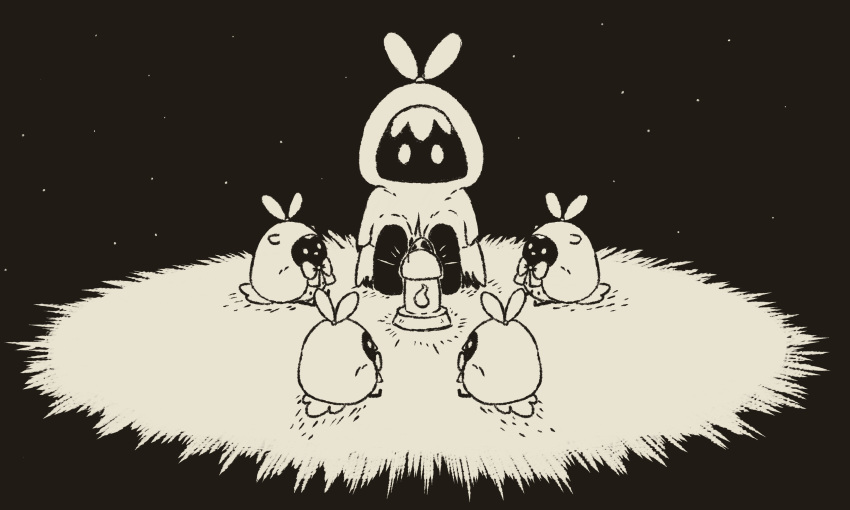 1girl, 4others, absurdres, black_background, cloak, feathers, highres, hololive