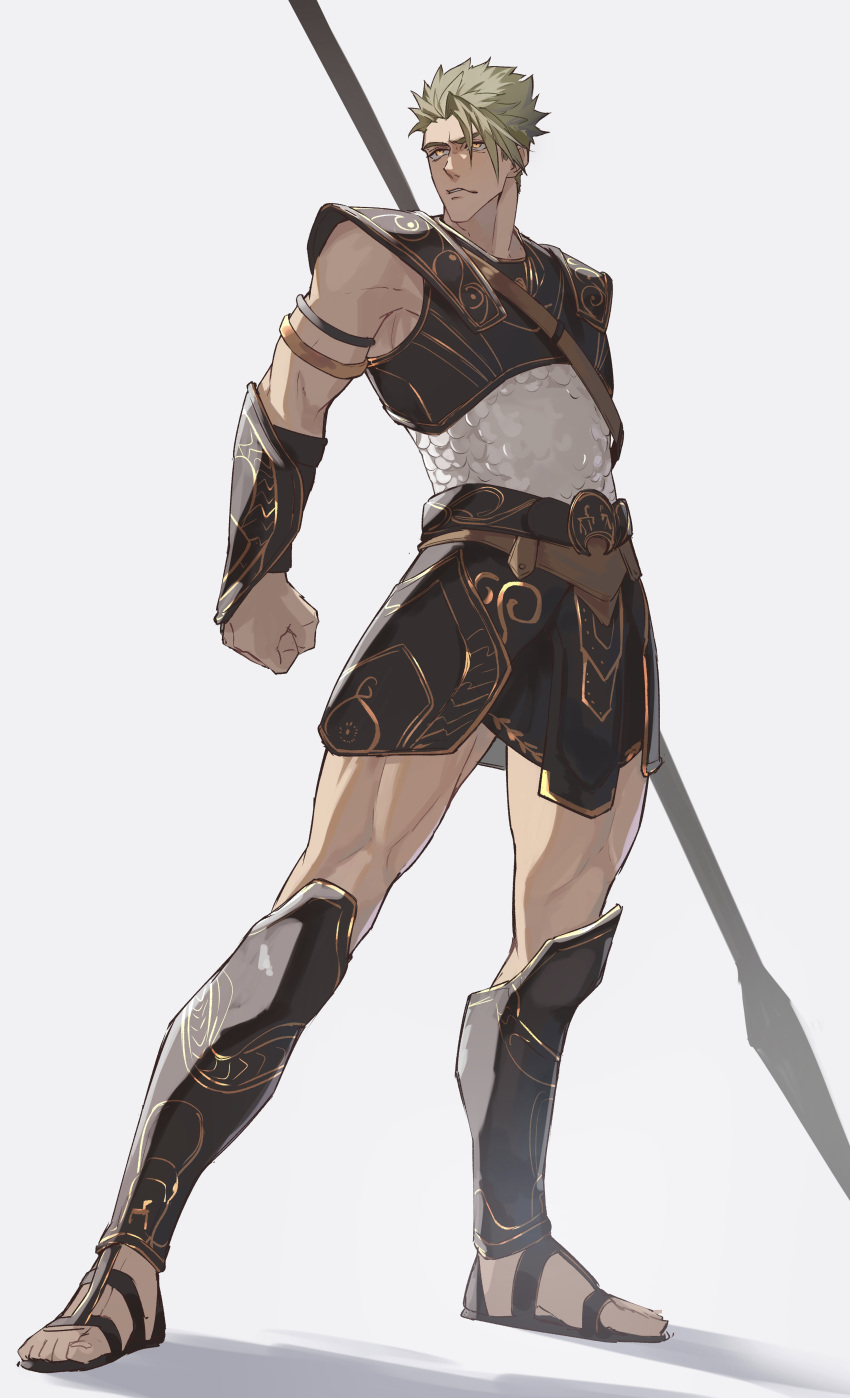 1boy, absurdres, achilles_(fate), ancient_greek_clothes, armlet, armor, clenched_hand, fate_(series)