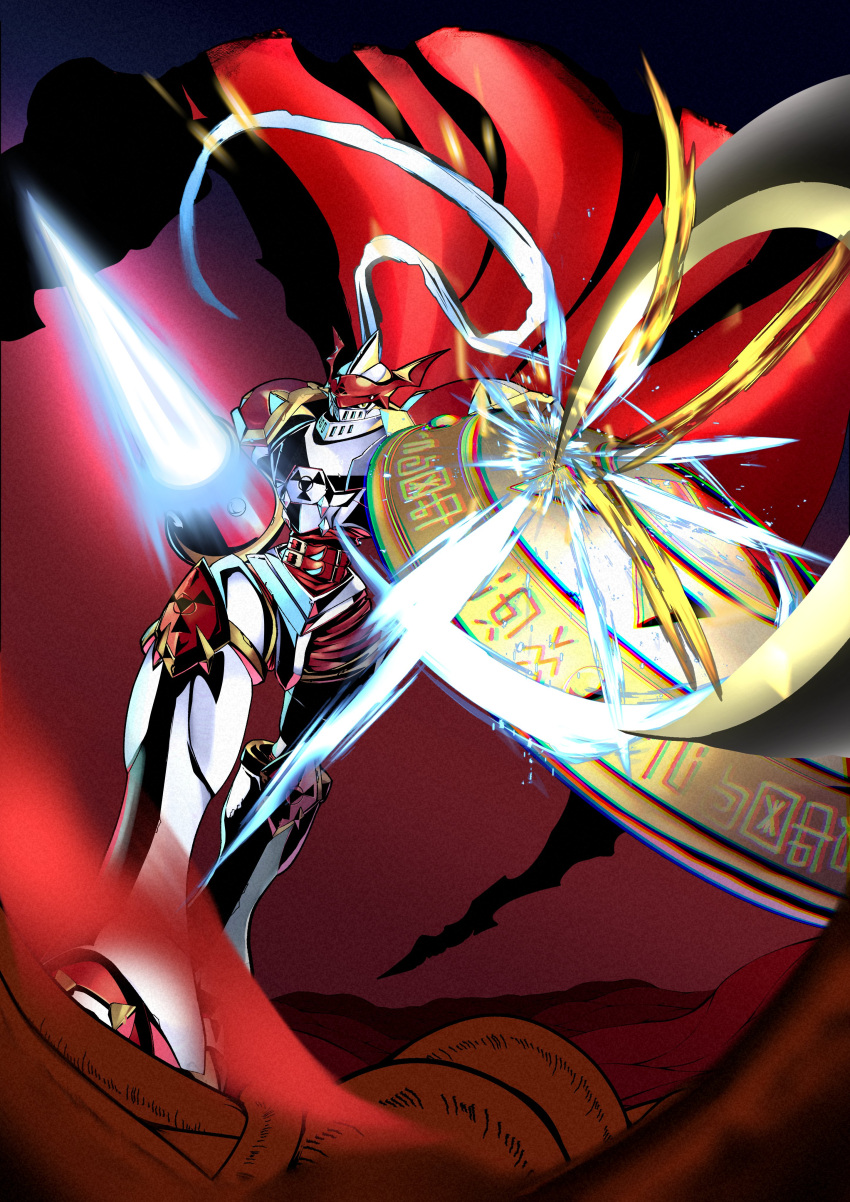 1other, absurdres, armor, cape, digimon, digimon_(creature), dukemon, energy_lance
