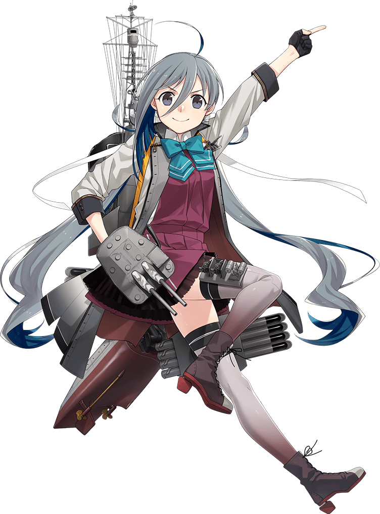 >:), 1girl, ahoge, bow, bowtie, fujikawa, full_body, grey_eyes