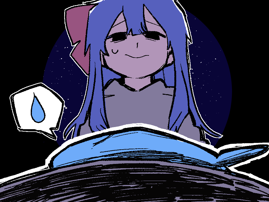 1girl, alternate_costume, alternate_eye_color, atsuko_(222atuko), bags_under_eyes, black_eyes, blue_hair, bow