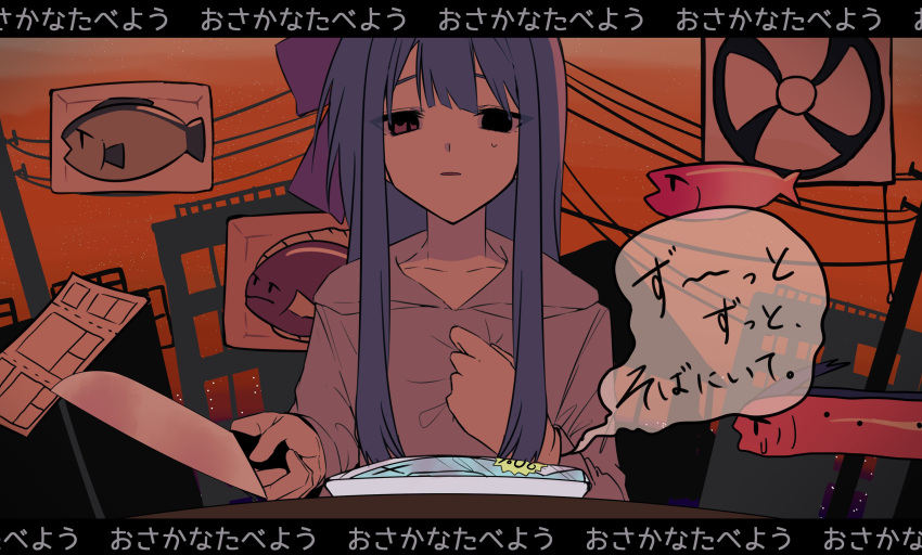 1girl, absurdres, air_conditioner, alternate_costume, black_eyes, blue_hair, bow, building