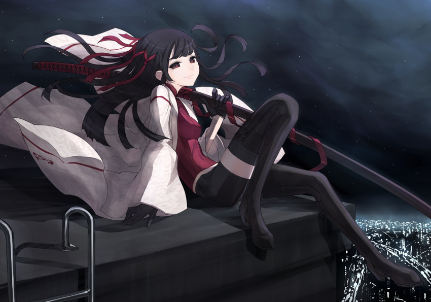 hair_ribbon, katana, kazuoki, ladder, legs, mole, nodachi, original