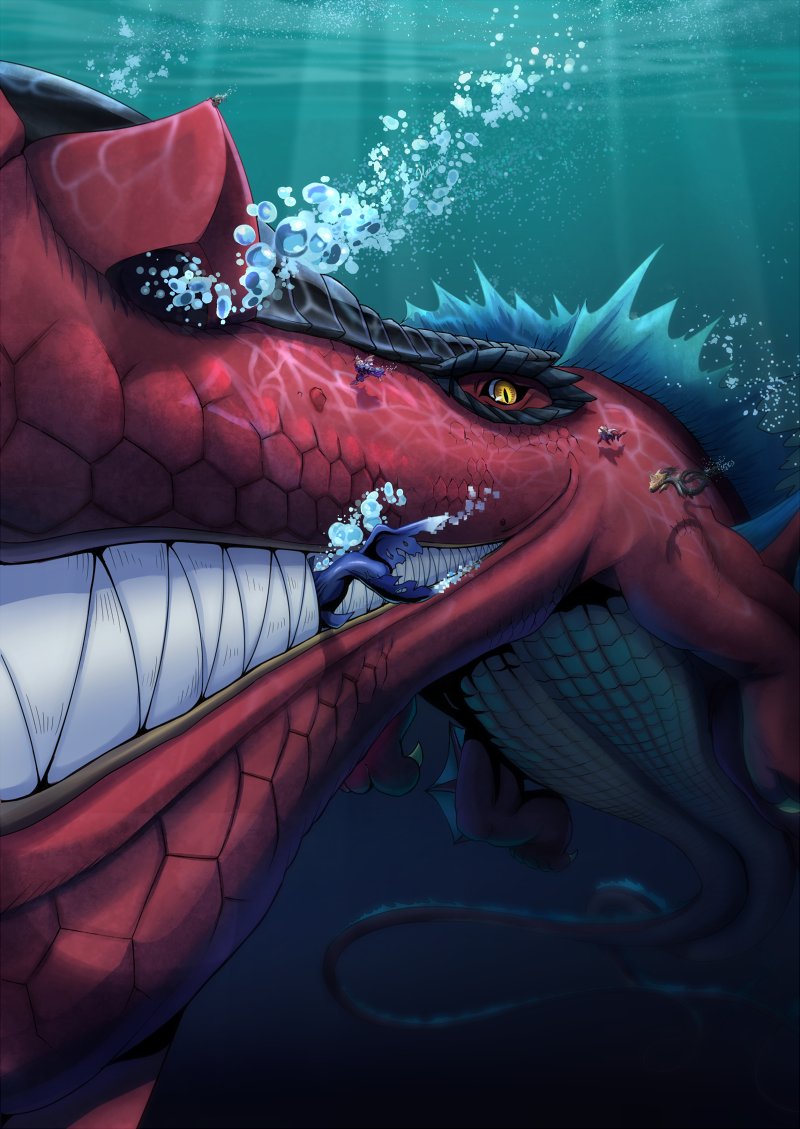 5others, air_bubble, biting, bubble, claws, dagomon, digimon, digimon_(creature)