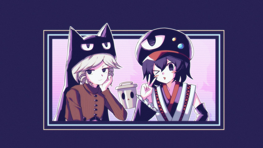 >_o, 2others, :3, absurdres, androgynous, atoymk, black_eyes, black_hair
