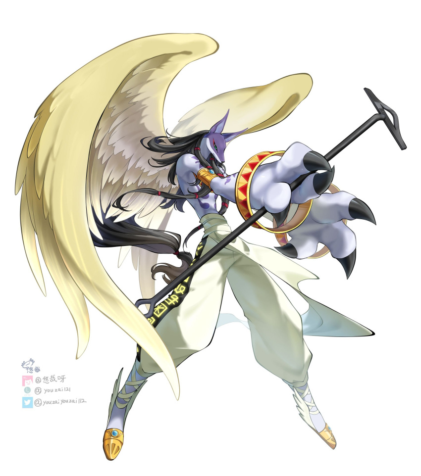 1other, animal_ears, anubimon, anubis_(mythology), armlet, artist_name, baggy_pants, black_hair