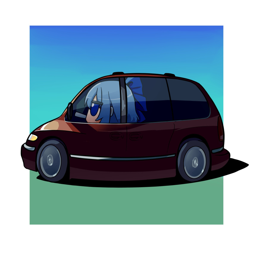 1girl, absurdres, album_cover, blue_bow, blue_eyes, blue_hair, bow, chibi