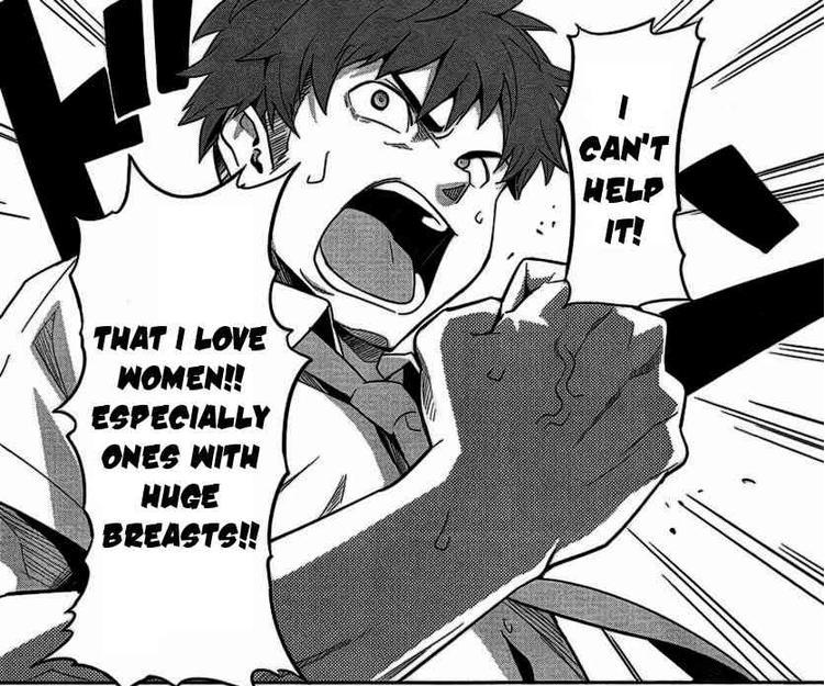 comic, english, maken-ki, monochrome, ooyama_takeru, open_mouth, solo, takeda_hiromitsu