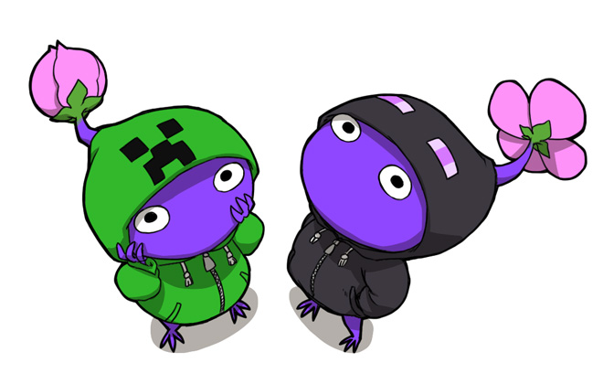 animal_hood, black_eyes, black_hoodie, bud, colored_skin, commentary_request, cosplay, creeper