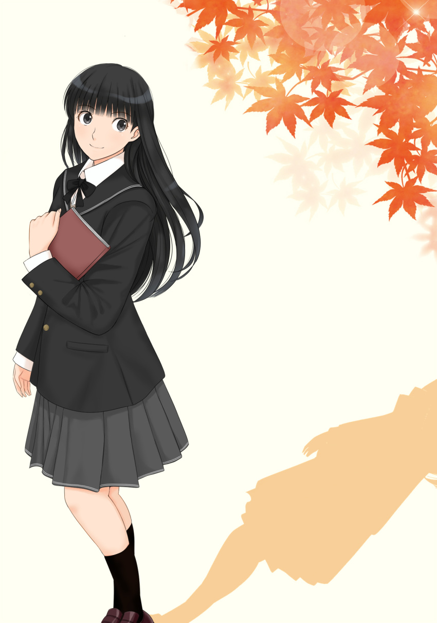 1girl, amagami, ayatsuji_tsukasa, black_bow, black_bowtie, black_eyes, black_hair, black_jacket