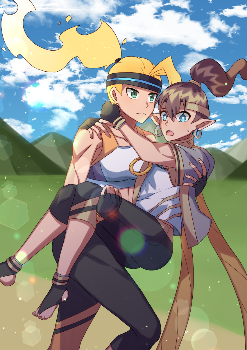 1boy, 1girl, absurdres, blonde_hair, demon_avenger, highres, muscular, muscular_female