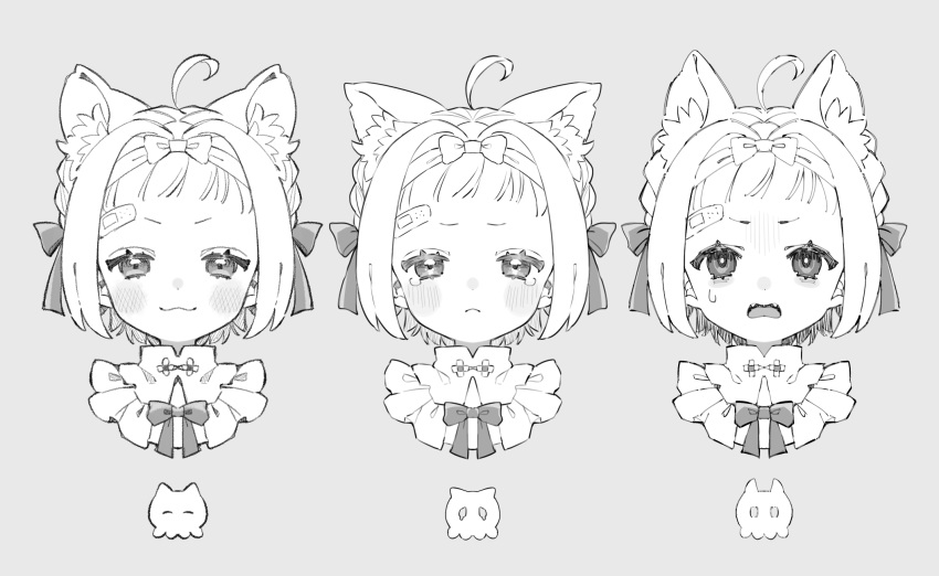 1girl, ahoge, animal_ear_fluff, animal_ears, bandaid, bandaid_on_face, bandaid_on_forehead, blunt_bangs