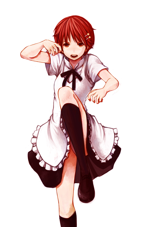 bad_id, fighting_stance, hair_ornament, hairpin, haruhito_(pixiv22545), inami_mahiru, open_mouth, orange_eyes