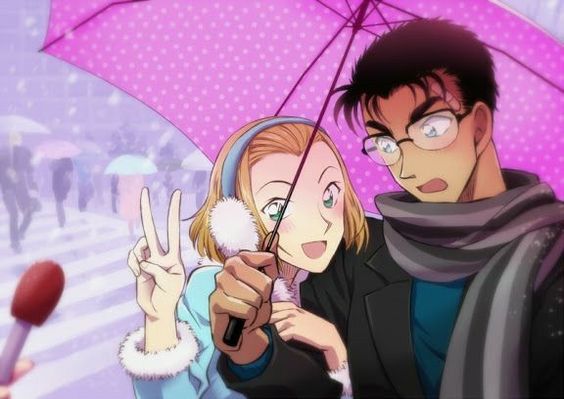 1boy, 1girl, boyfriend_and_girlfriend, brown_hair, couple, detective_conan, female, kyougoku_makoto, male, suzuki_sonoko, unbrella