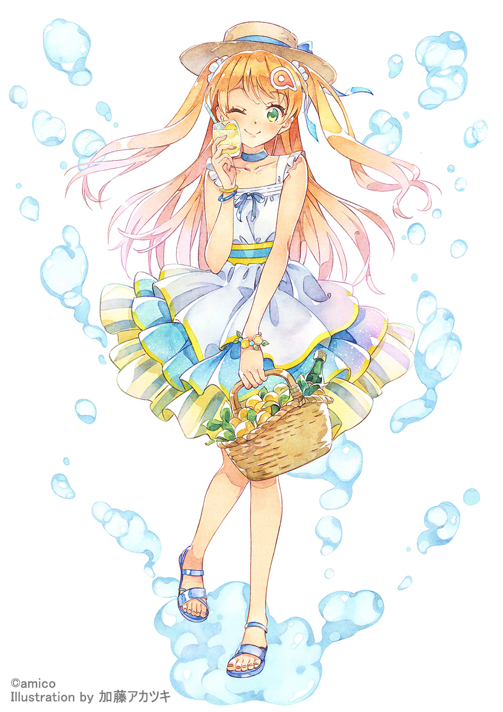 1girl, amiami_(company), amico, basket, blue_choker, blue_footwear, blush, bracelet