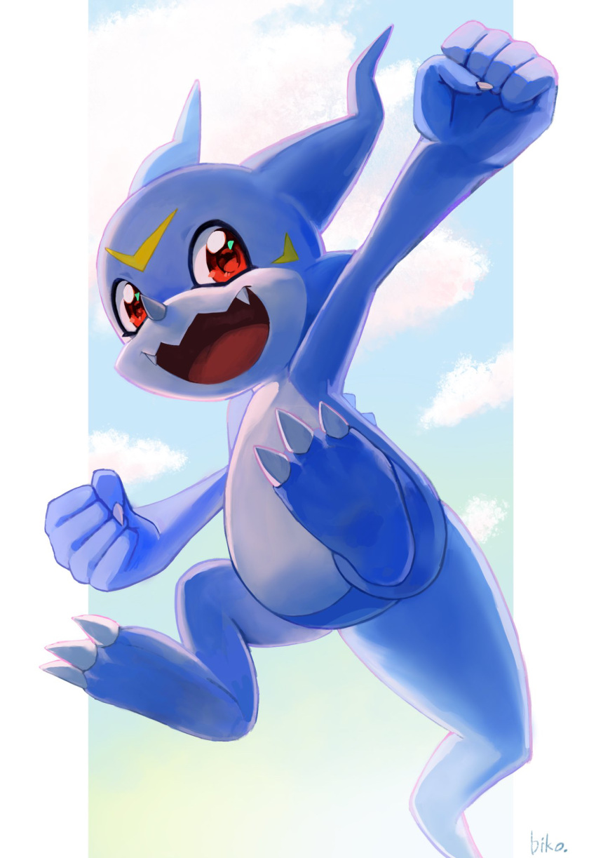 1other, claws, clenched_hands, digimon, digimon_(creature), fangs, happy, highres