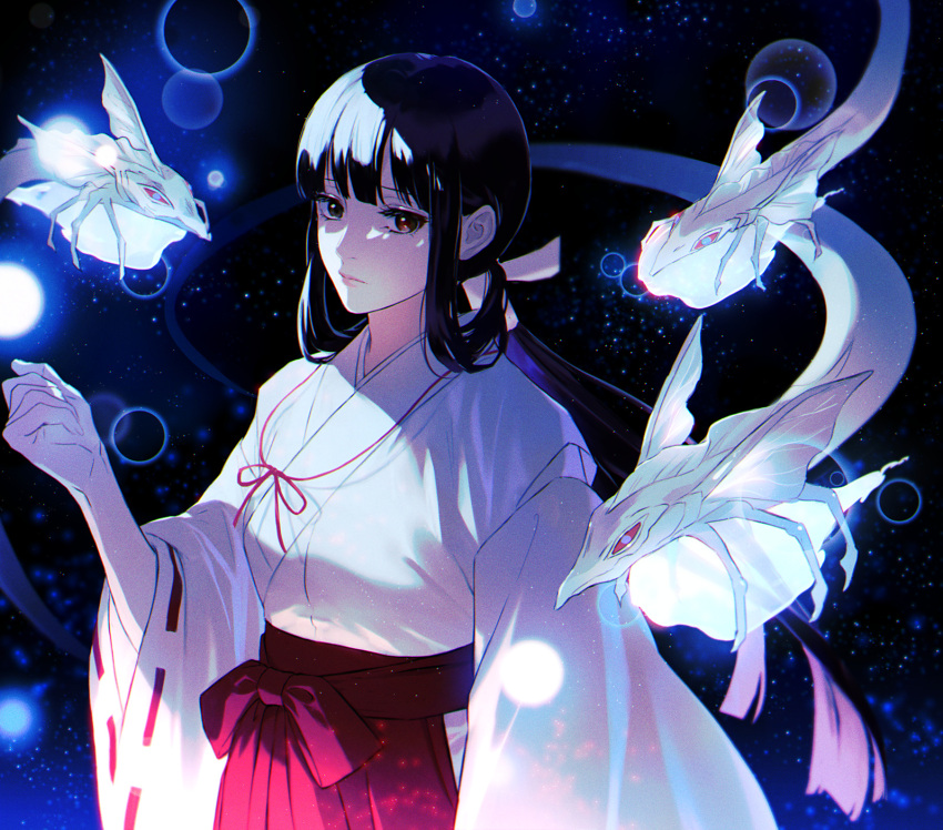 1girl, black_hair, cma_cmakuma, hakama, highres, inuyasha, japanese_clothes, kikyou_(inuyasha)