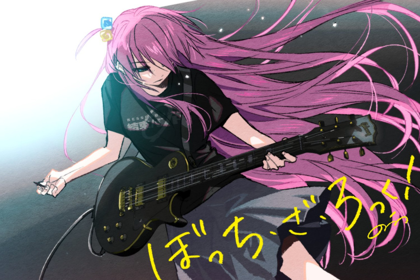1girl, bim0ngsam0ng, black_shirt, bloom, blue_eyes, bocchi_the_rock!, closed_mouth, commentary_request