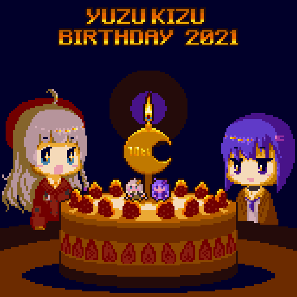 +_+, 4girls, a.i._voice, ahoge, animated, animated_gif, beret, birthday_cake