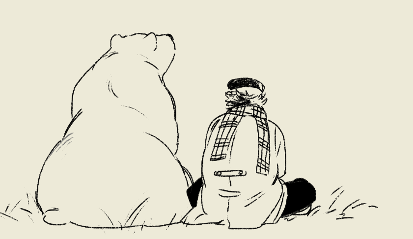 1boy, aoi_(husiginokuninoa), back, back_focus, bear, facing_away, from_behind, golden_kamuy
