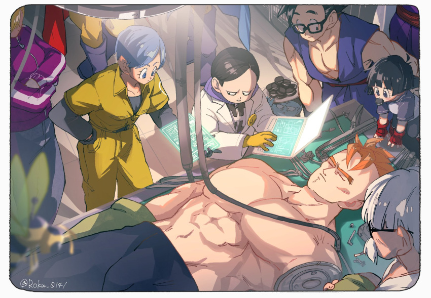 abs, alternate_universe, android, android_16, android_18, blue_cape, blue_eyes, blue_hair