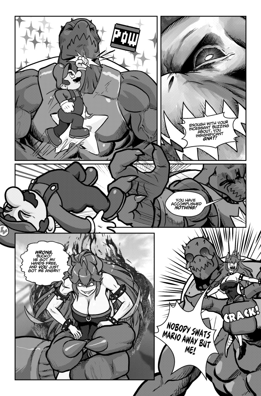 1girl, 2boys, angry, aura, backhand, blank_eyes, bowsette, dark_aura