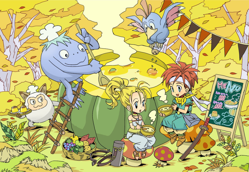 chrono_trigger, crono_(chrono_trigger), full_body, highres, jewelry, mai_iwaizumi, marle_(chrono_trigger), monster