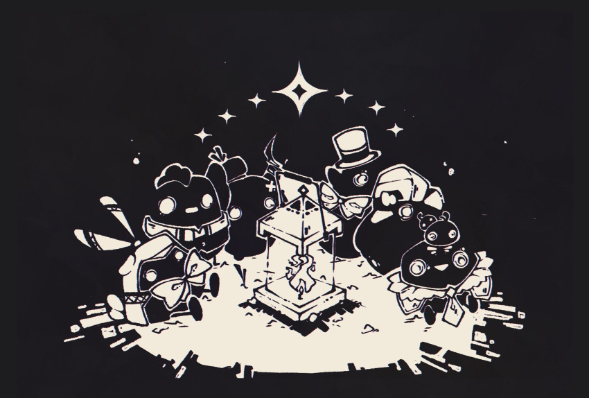 6+others, beak, bird, bow, bowtie, cloak, feathers, hat