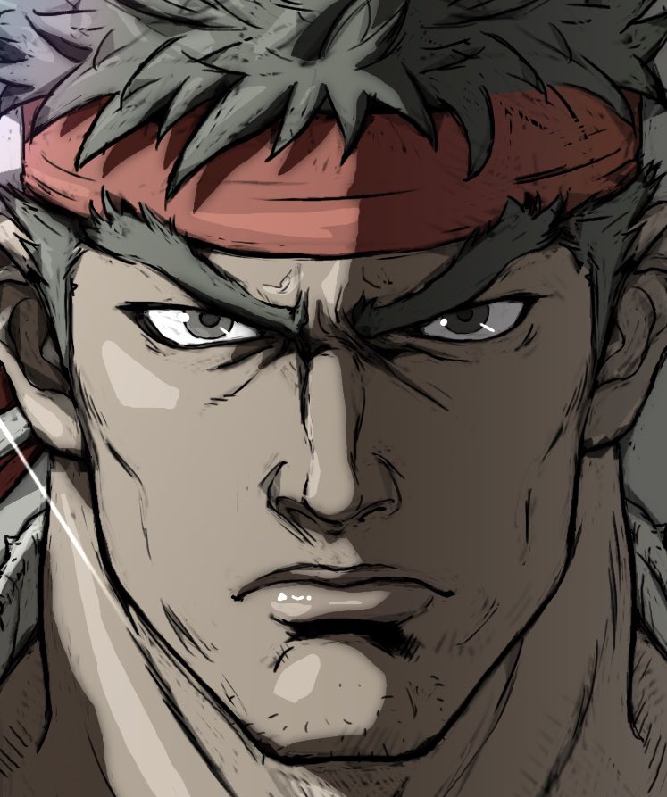 capcom, dougi, headband, karate_gi, light_rays, nom1207, raised_eyebrows, red_headband
