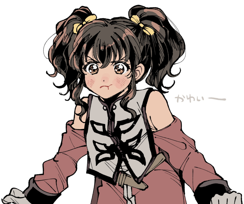 1girl, anise_tatlin, black_hair, brown_eyes, closed_mouth, frown, gloves, highres