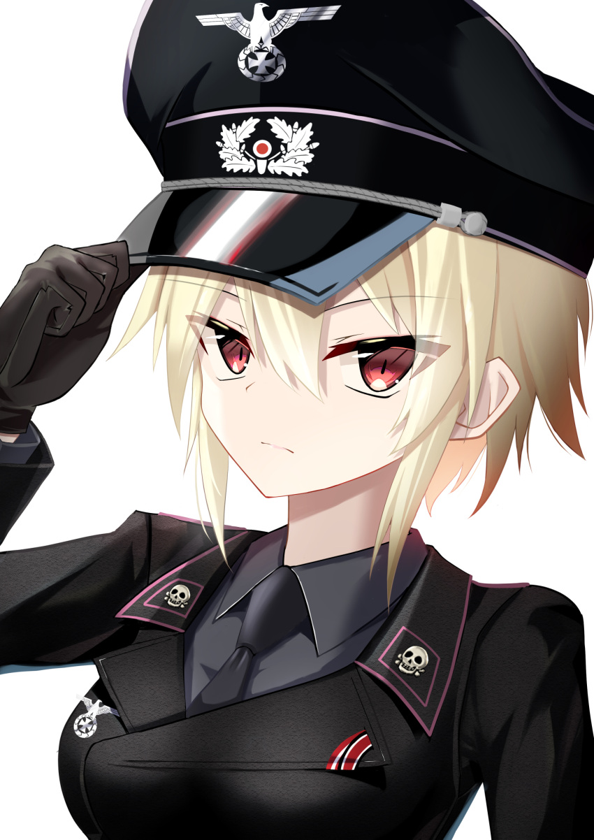 black_gloves, blonde_hair, breasts, gloves, highres, jiseki_rena, large_breasts, looking_at_viewer