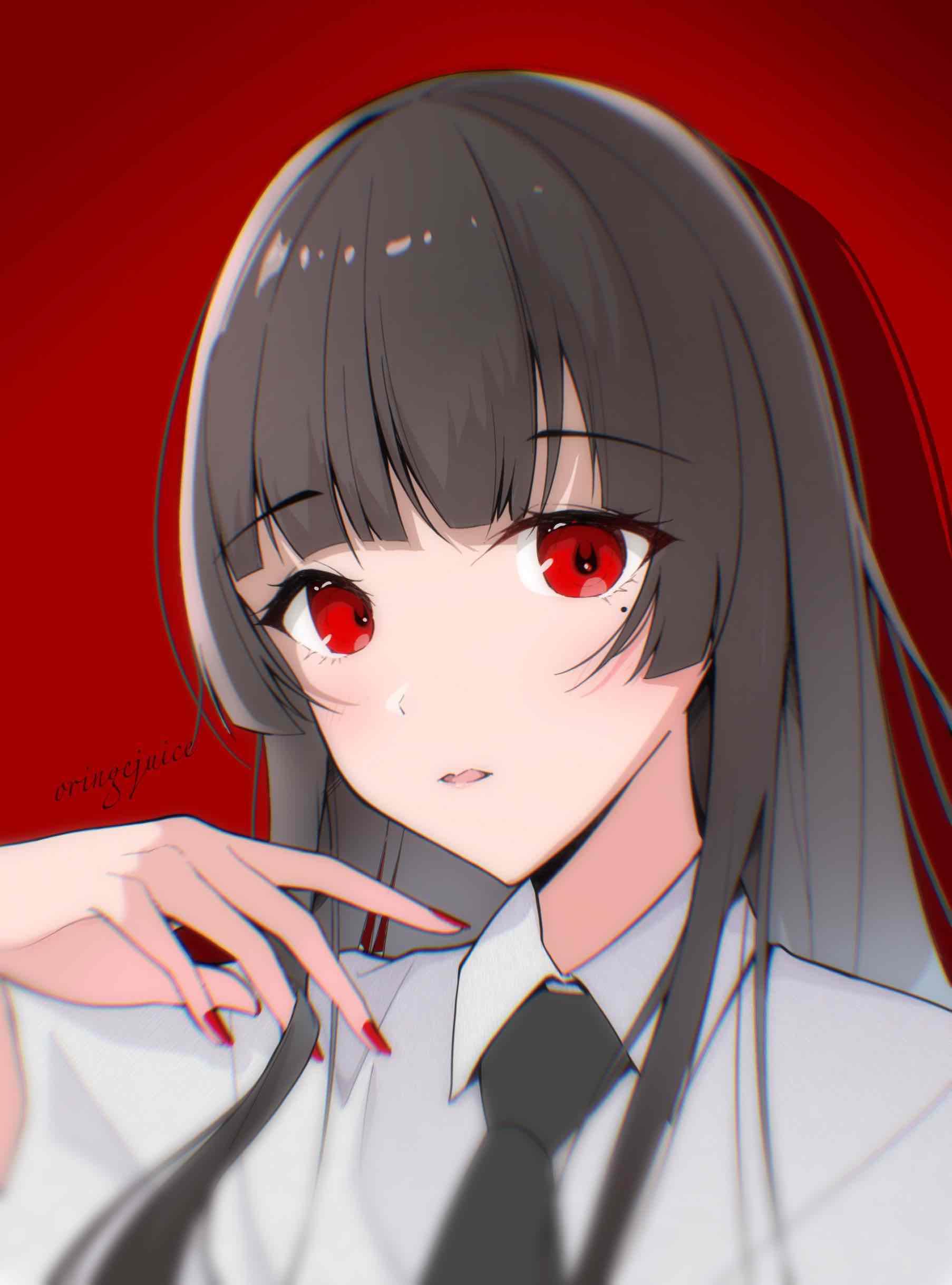 1girl, absurdres, black_hair, black_necktie, blurry, chinese_commentary, chromatic_aberration, commentary_request