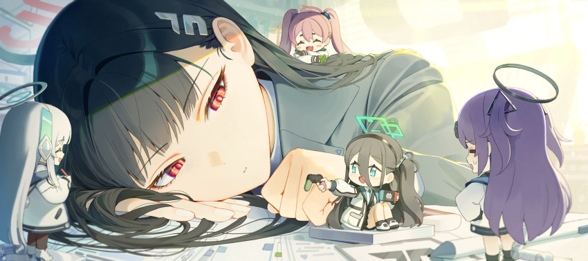 5girls, absurdres, aris_(blue_archive), black_hair, black_pantyhose, black_socks, blue_archive, blue_eyes