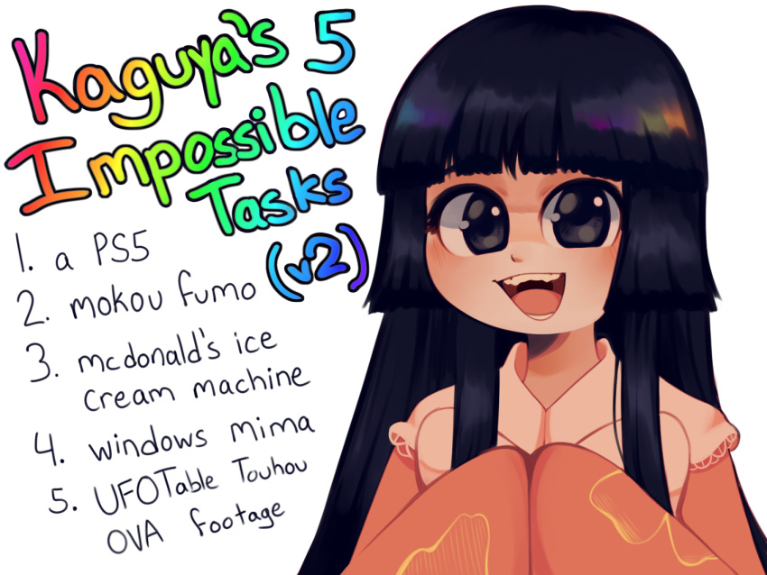 1girl, :d, black_eyes, black_hair, blunt_bangs, blush, commentary, digitalsnail