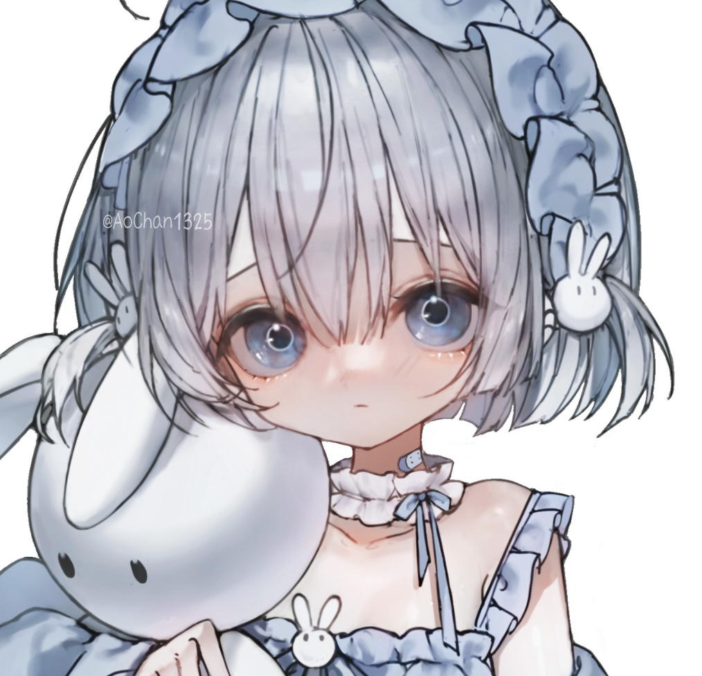 1girl, aochan_1325, blue_eyes, blush, choker, close-up, dress, frilled_choker