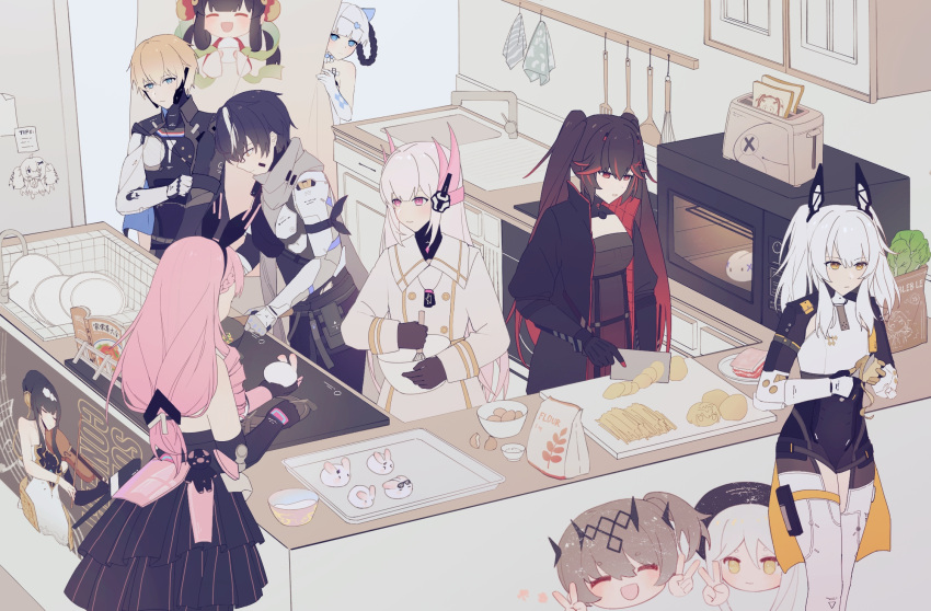 ayla:_kaleido_(punishing:_gray_raven), ayla_(punishing:_gray_raven), bambinata_(punishing:_gray_raven), black_gloves, black_hair, blonde_hair, blue_eyes, book