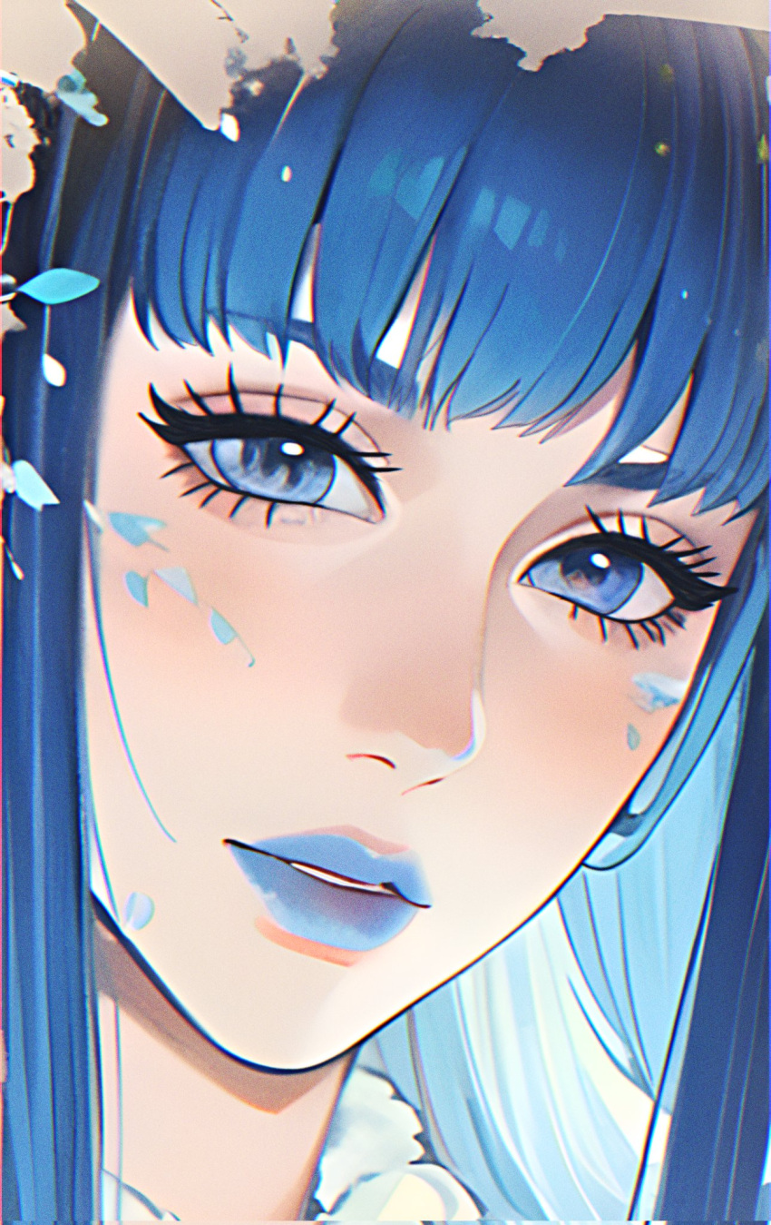 #blue, #glitch, #malice, #mana, #visual, highres, lipstick, makeup