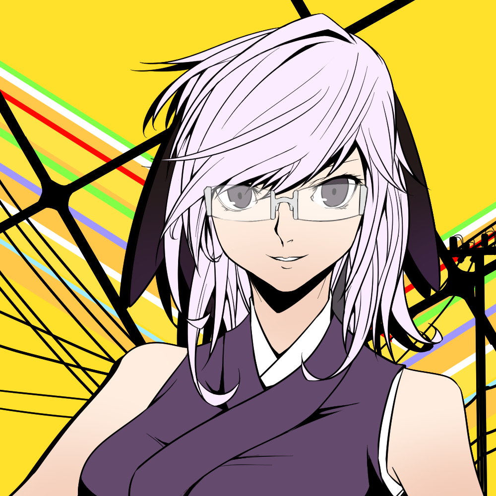 1girl, bare_shoulders, close-up, commentary_request, glasses, grey_hair, japanese_clothes, kirishima_(alutear)