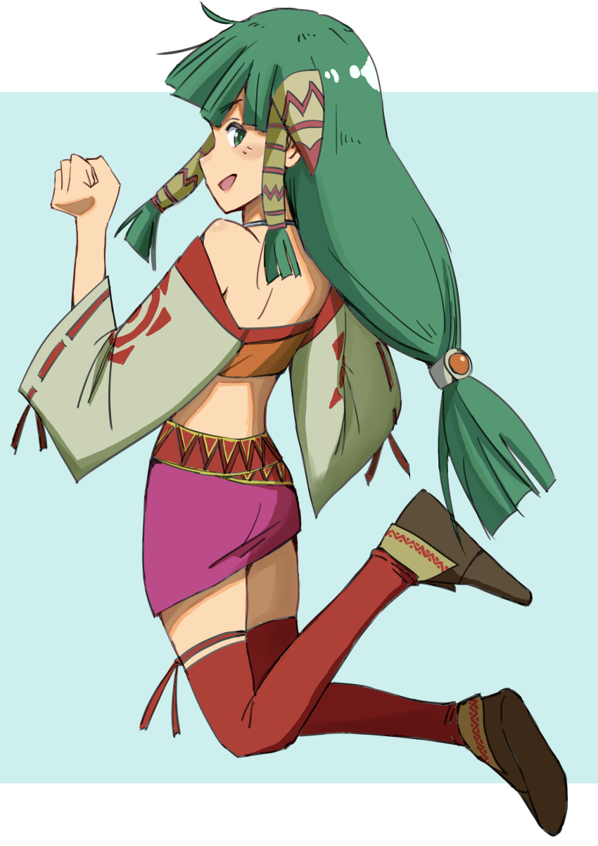 1girl, absurdres, feena_(grandia), full_body, grandia, grandia_i, green_eyes, green_hair